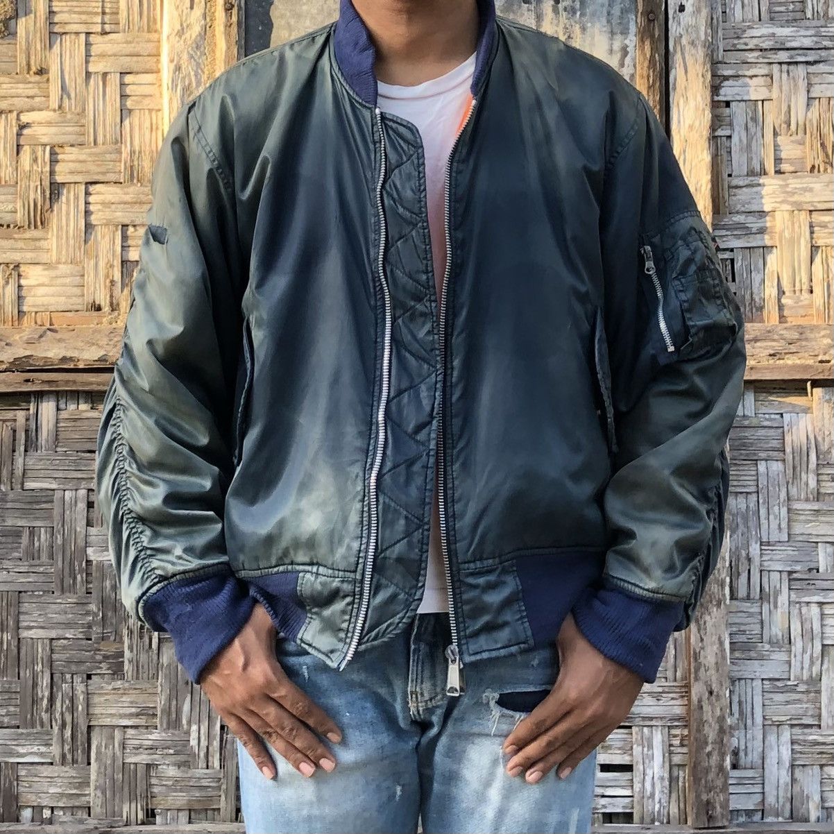 Vintage VTG THRASHED Faded (USAF)MA-1 Man Intermediate Bomber Jacket Size US L / EU 52-54 / 3 - 2 Thumbnail