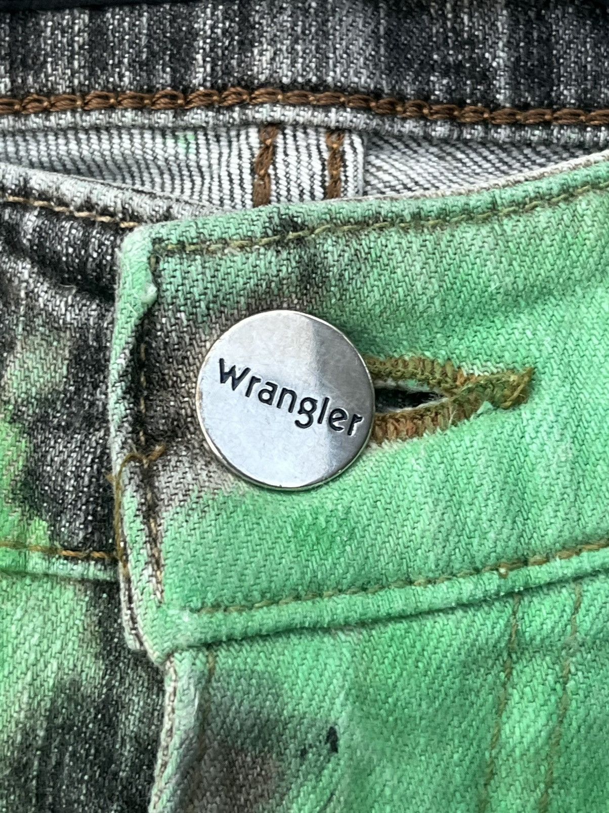 Vintage × Wrangler Vintage Wrangler Green Paint Tye Die Straight Leg Jeans Size US 28 / EU 44 - 5 Thumbnail