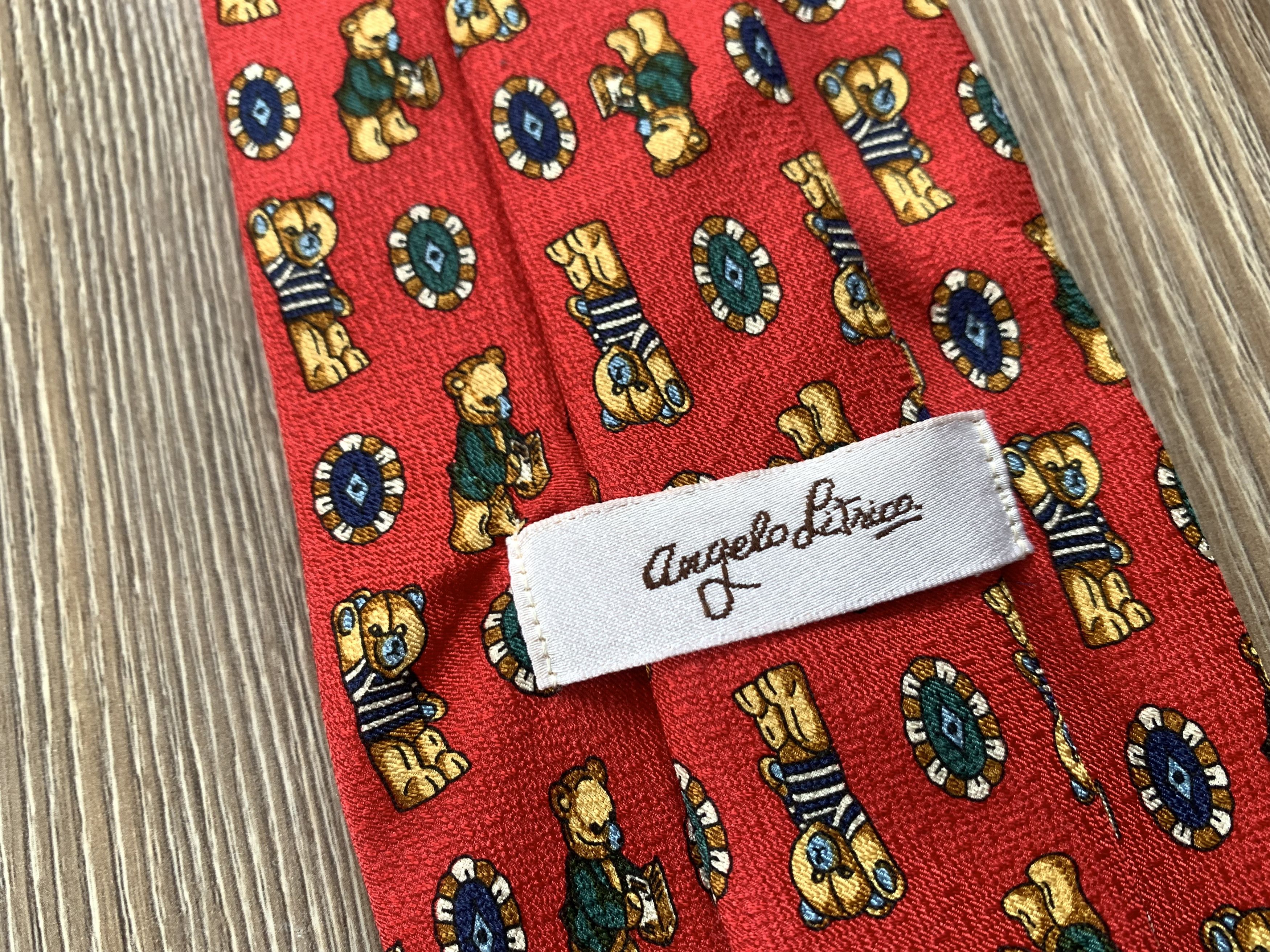 Other Angelo Litrico Red Vintage Bear Printed Silk Tie Size ONE SIZE - 6 Thumbnail