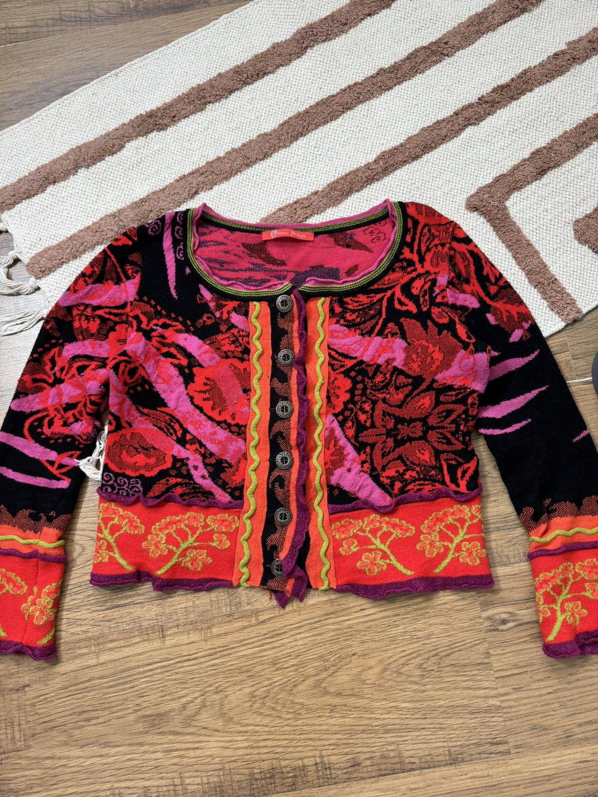 Vintage VINTAGE KNITTED PRINTED PATCHWORK CARDIGAN Size M / US 6-8 / IT 42-44 - 5 Thumbnail