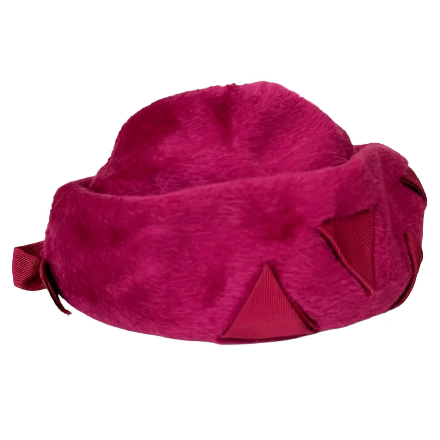 Vintage VINTAGE Gwen Pennington Hat Pink Faux Fur Fluffy Pillbox w/ Triangular Details Womens One Size Pink Pillbox Hat Size ONE SIZE - 5 Thumbnail
