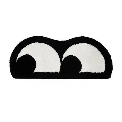 Japanese Brand × Vintage Cute Big Eyes Rug Black Carpet 60x160cm Size ONE SIZE - 2 Thumbnail