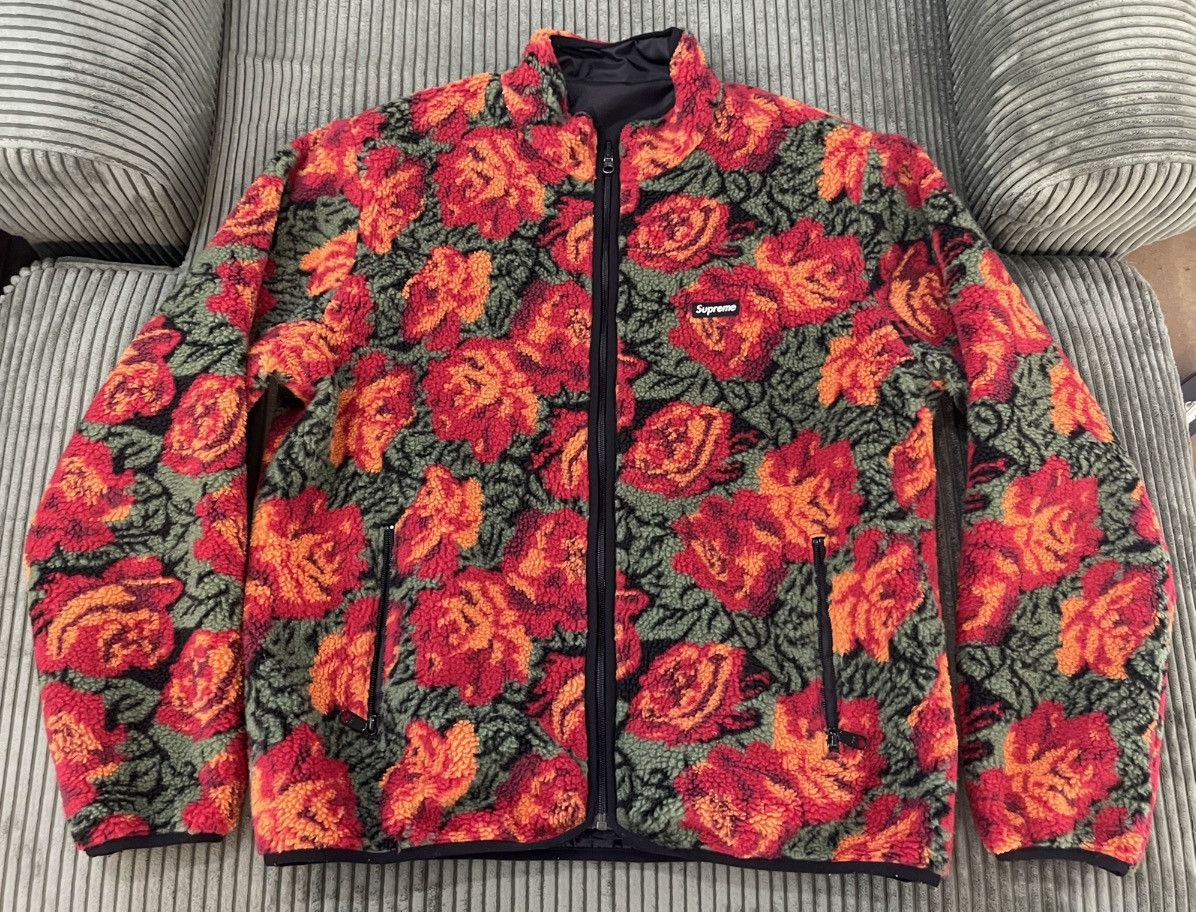 ジャケット・アウター Supreme Roses Sherpa Fleece Jacket Supreme Roses Sherpa Fleece Reversible Jacket Red Men's