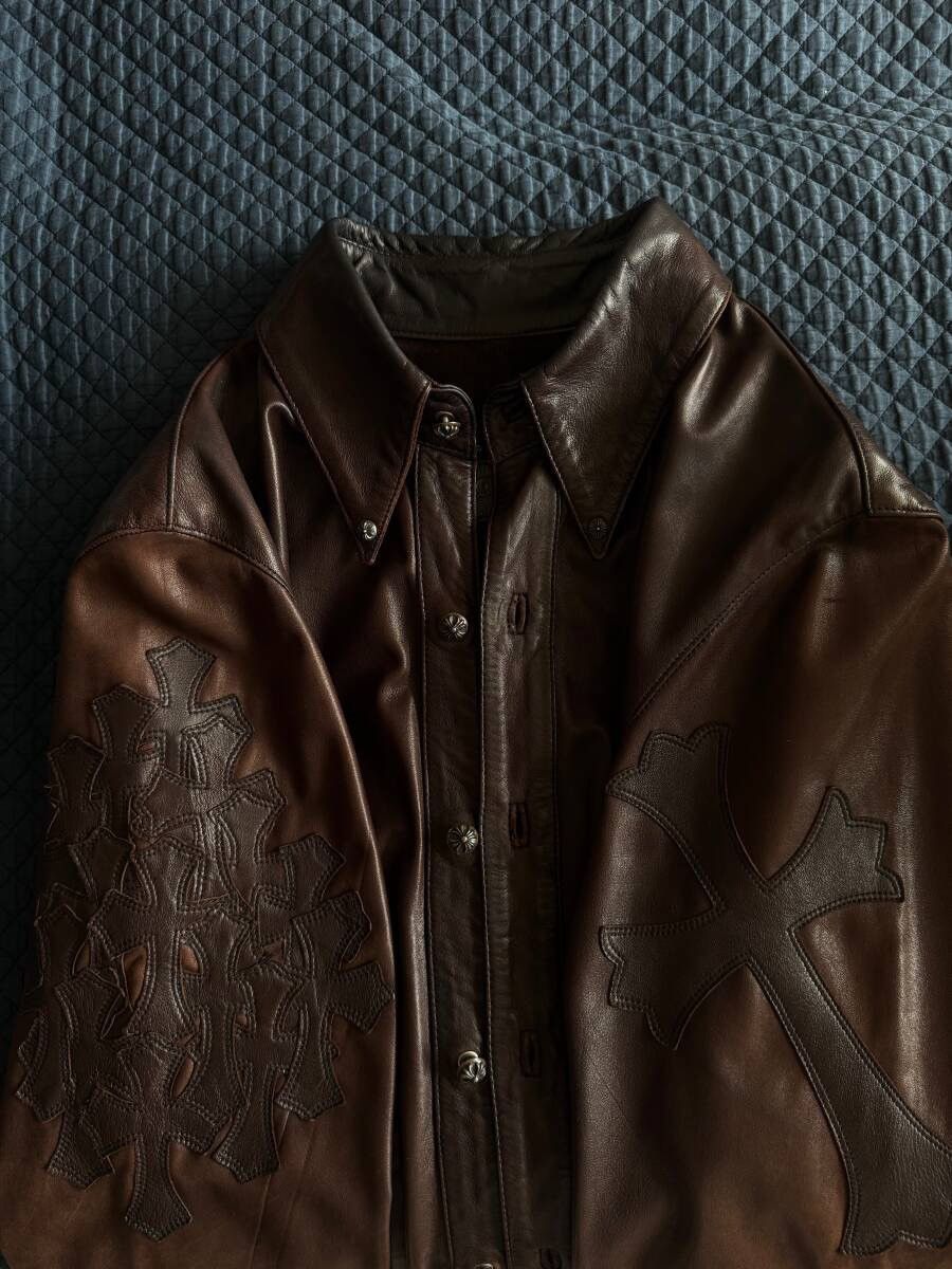 Chrome Hearts 1/1 2002 Custom Order Chrome Hearts Brown Leather Shirt sz S Size US S / EU 44-46 / 1 - 1 Thumbnail