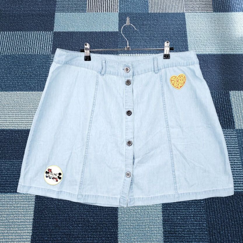Disney Disney Skirt Womens XL Blue Mickey & Minnie Denim Button Fly Casual A-Line Size 40" / US 18 - 1 Thumbnail