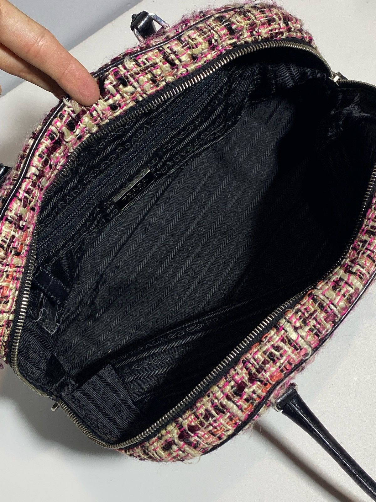 Prada Prada Boston Bag Triangle Logo Plate Tweed Size ONE SIZE - 19 Thumbnail