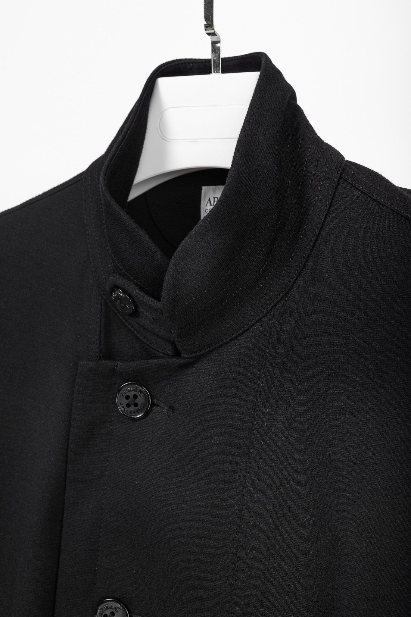 Armani Collezioni Armani Collezioni Black Jersey Buttoned Stand-Collar Jacket Size US M / EU 48-50 / 2 - 5 Thumbnail
