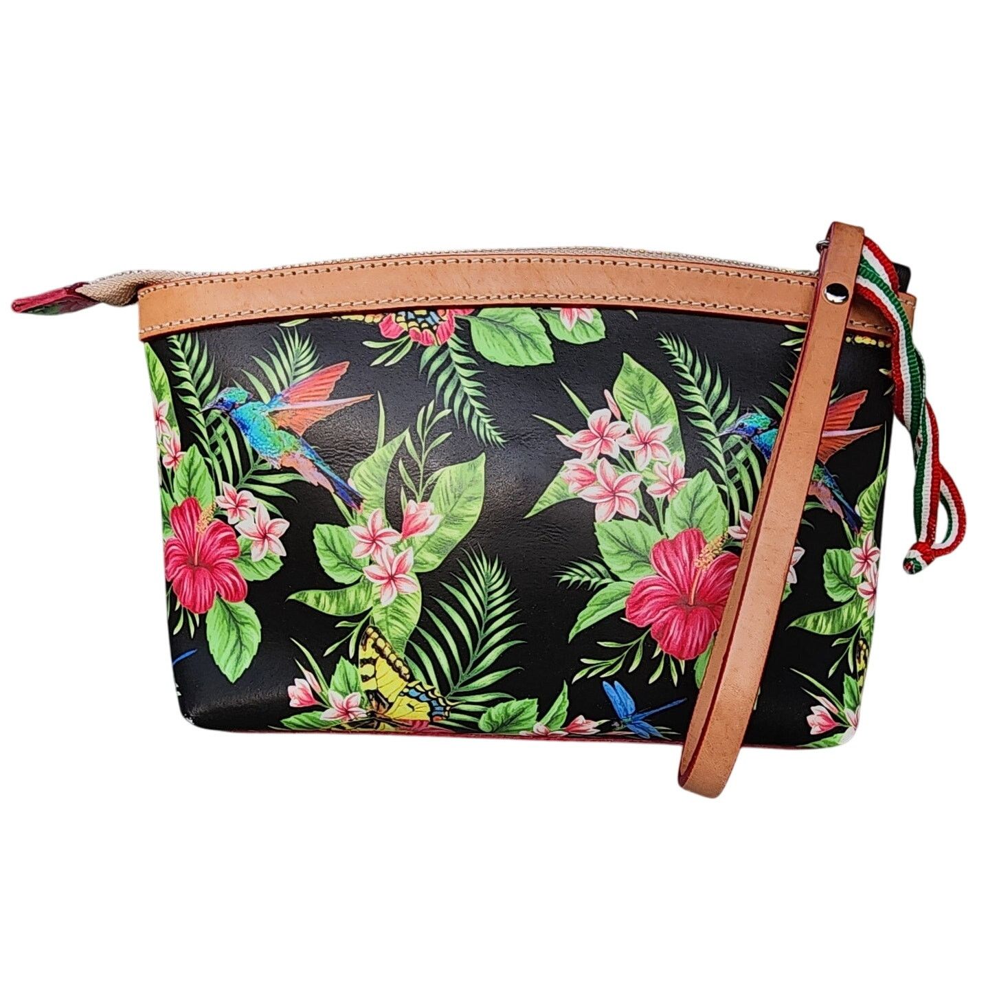Designer Cavalcanti Tropical Floral Leather Pouch Wristlet Clutch Size ONE SIZE - 4 Thumbnail