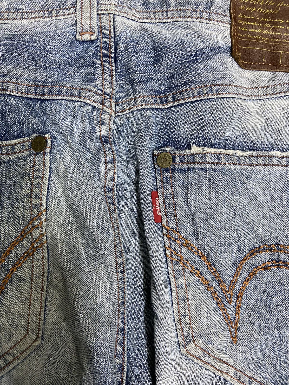 Le Grande Bleu (L.G.B.) 🔥 Vtg Edwin Jeans Blue Trip flare Street fashion distressed Size US 36 / EU 52 - 6 Thumbnail