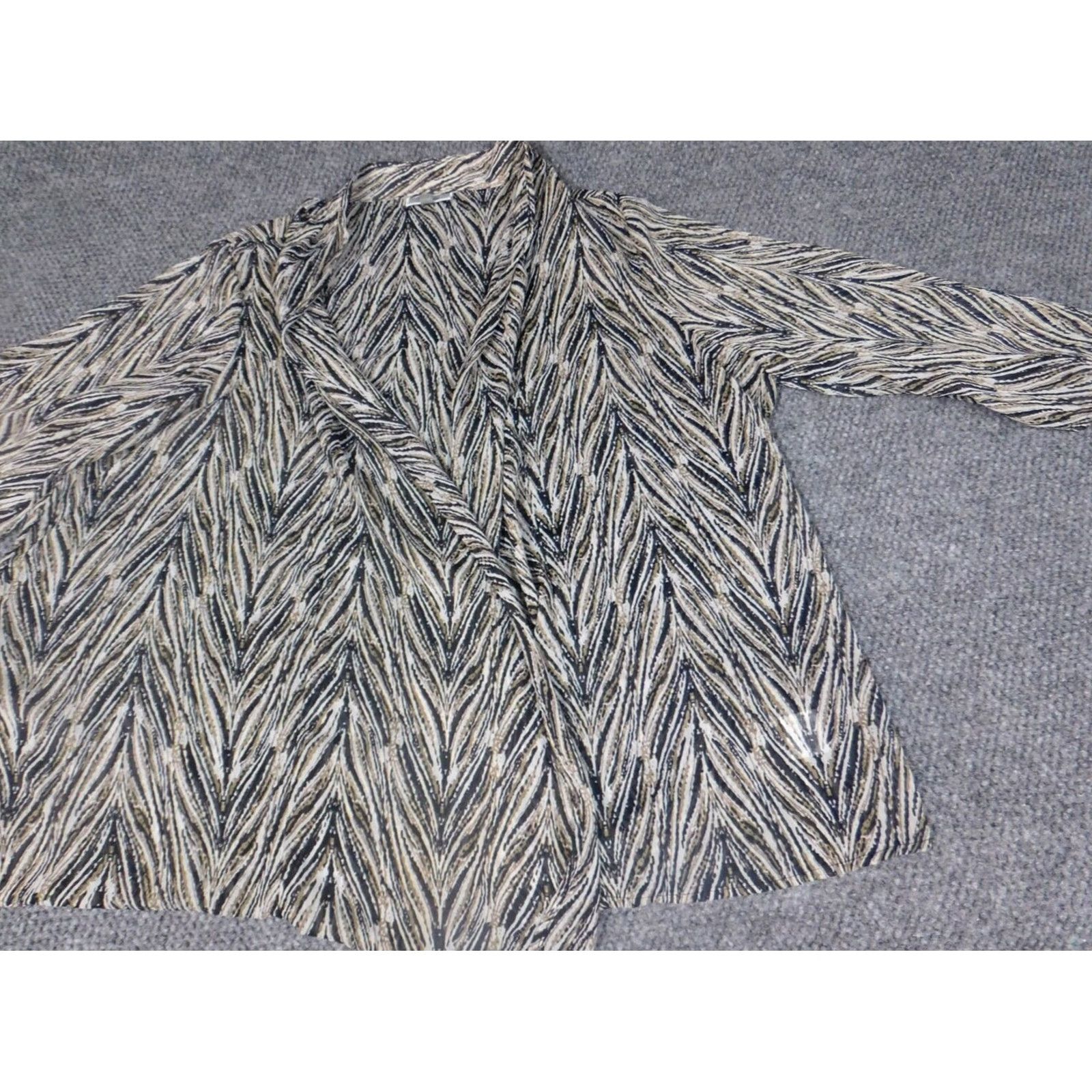 JM Collection JM Collection Blouse Kimono Geometric Beige Open Crew Neck Plus 3X Womens Casual Knit Polyester Vintage No Size XXL / US 16-18 / IT 52-54 - 5 Thumbnail