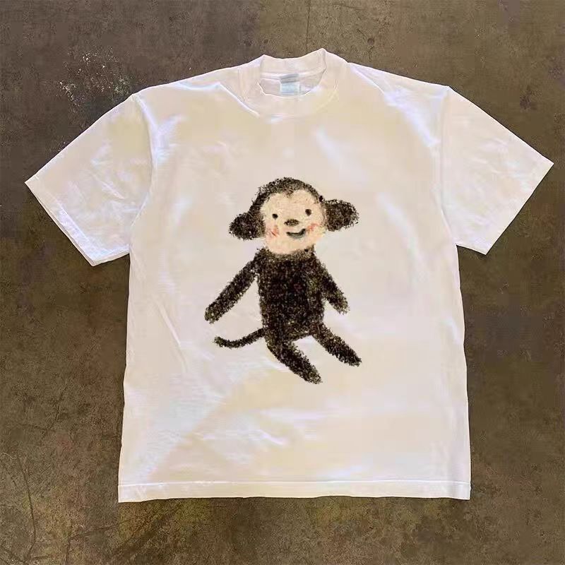Japanese Brand Hip Hop Cartoon Monkey School Style Short Sleeve T-Shirt Size US XXL / EU 58 / 5 - 1 Thumbnail