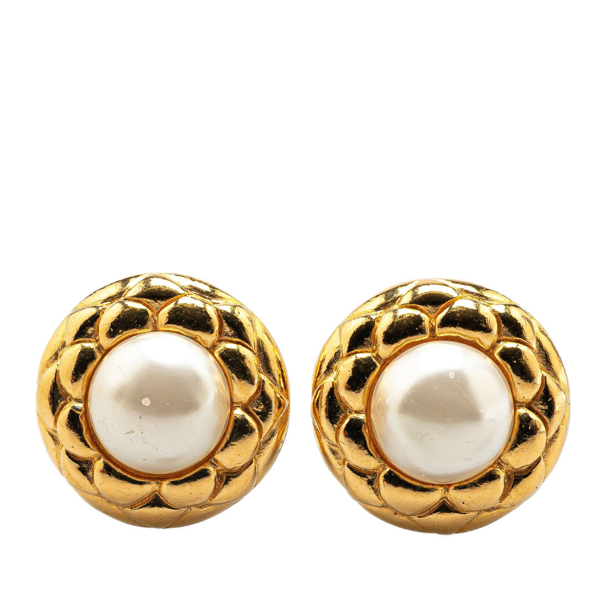 Chanel Chanel Gold Plated Faux Pearl Clip On Earrings Gold Size ONE SIZE - 1 Thumbnail