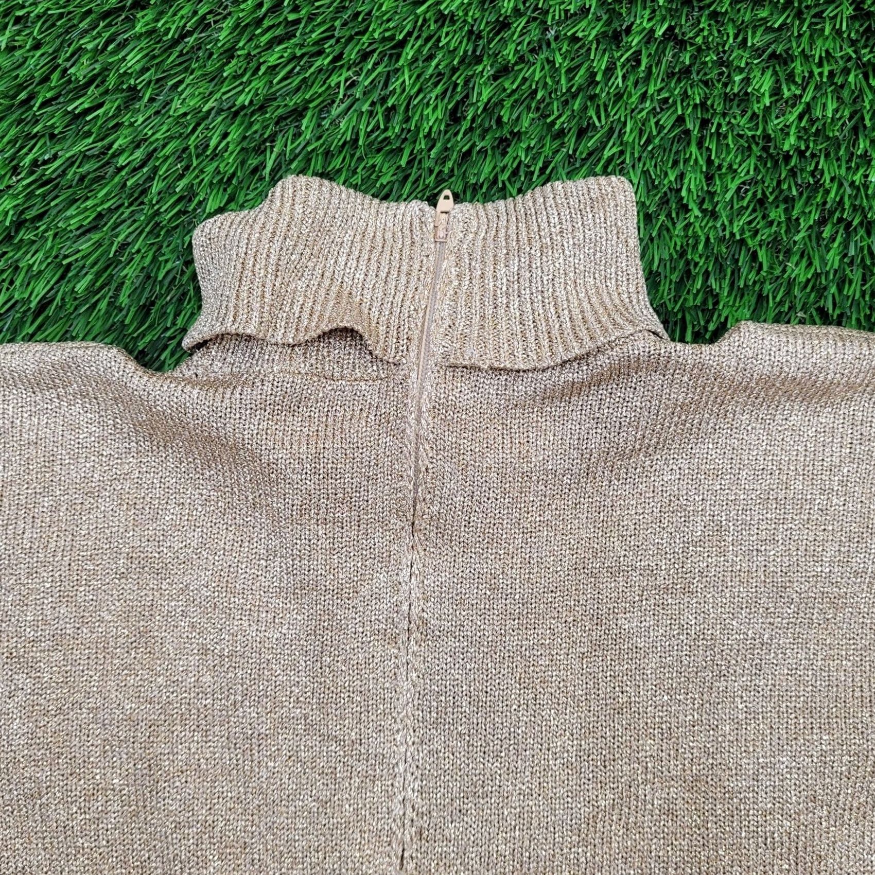 Vintage VINTAGE Gold Metallic 1/4 Zip Sweater - Cropped, Long Sleeve, Mock Neck, Lurex Knit Top Glam 80s Ladies M Size M / US 6-8 / IT 42-44 - 3 Thumbnail
