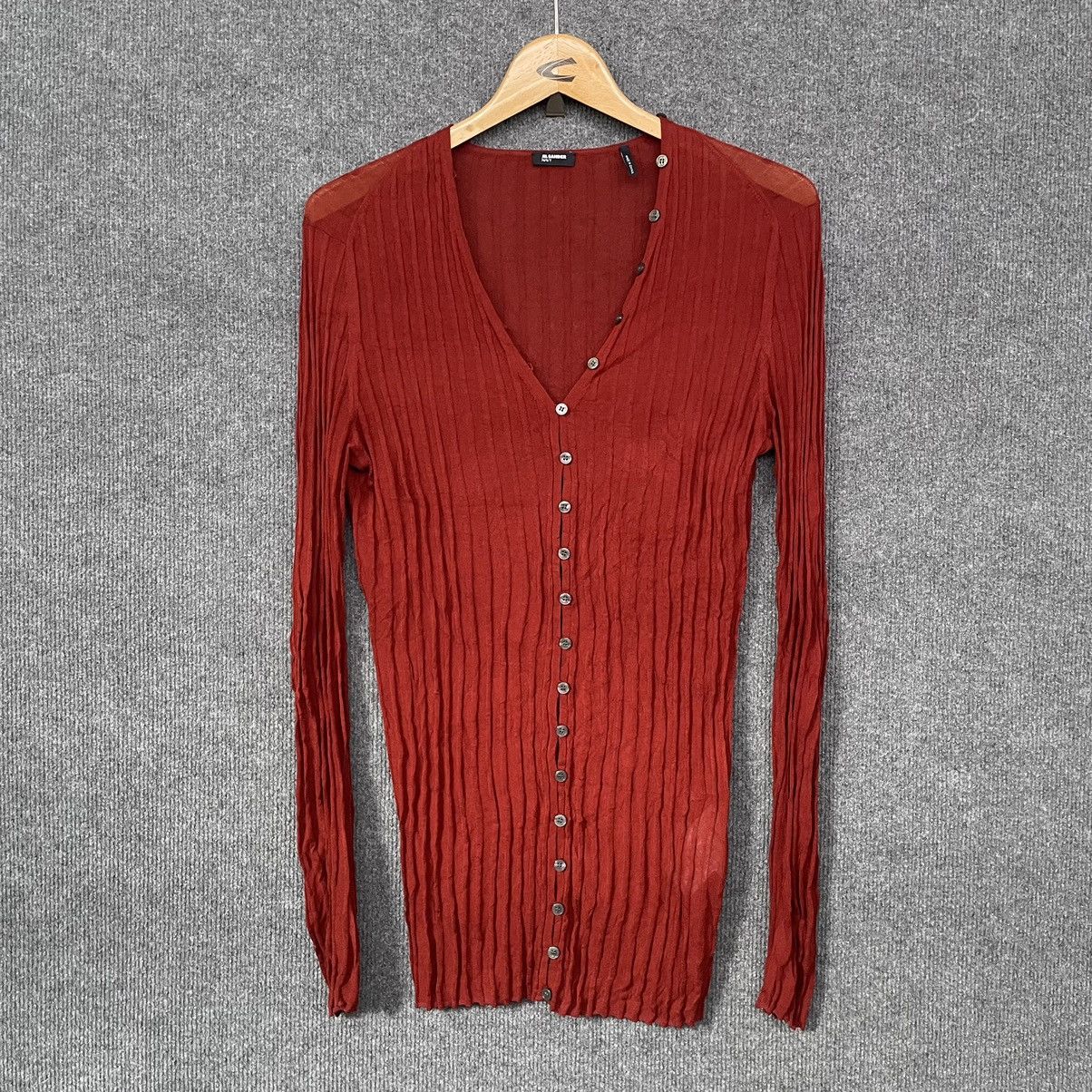 Jil Sander Jil Sander Navy Brick Red Button Pleated Cardigan Size M / US 6-8 / IT 42-44 - 1 Thumbnail