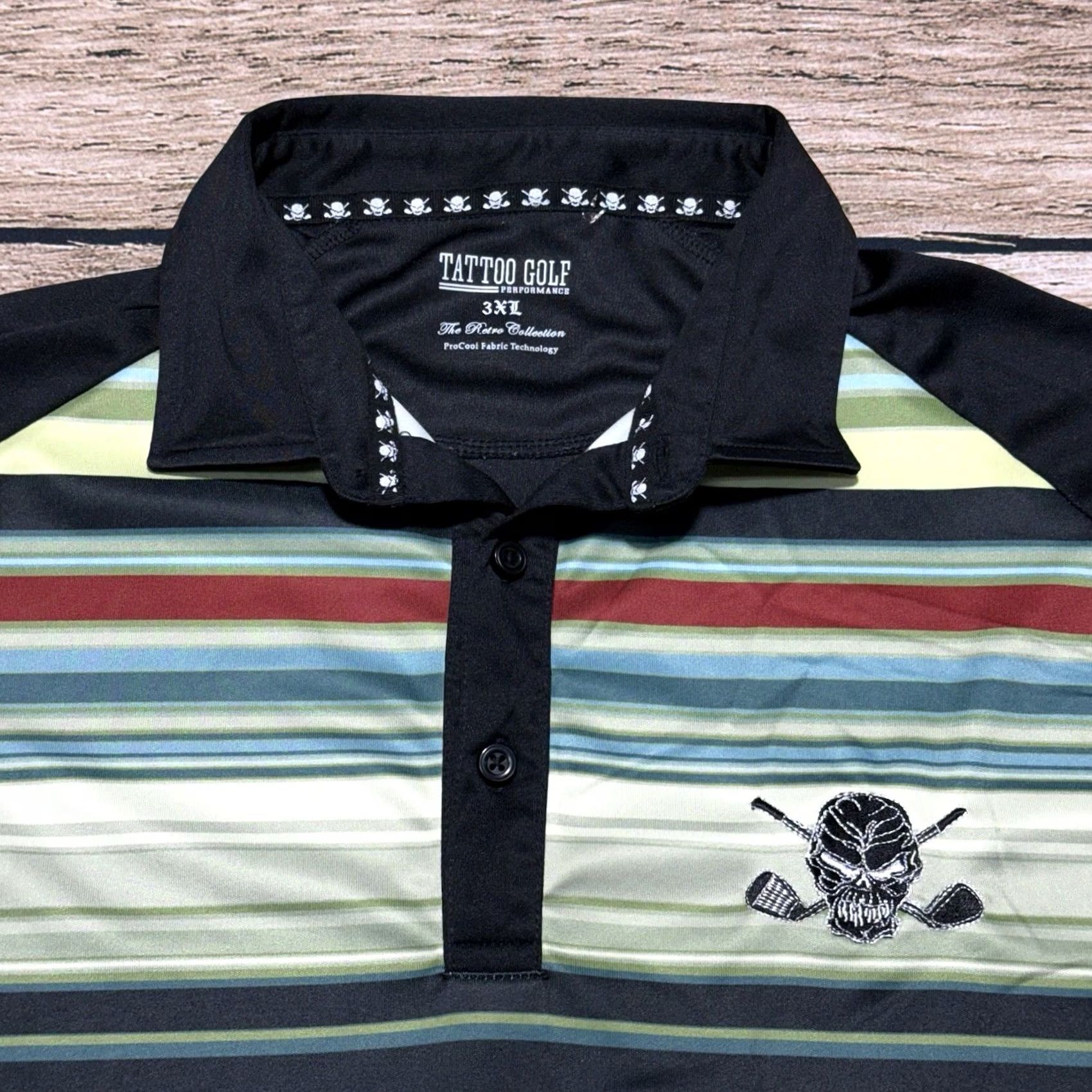 Vintage Tattoo Golf Polo Shirt Mens 3XL Black Striped Skull Retro Collection Performance Shirt Size US XXL / EU 58 / 5 - 2 Thumbnail