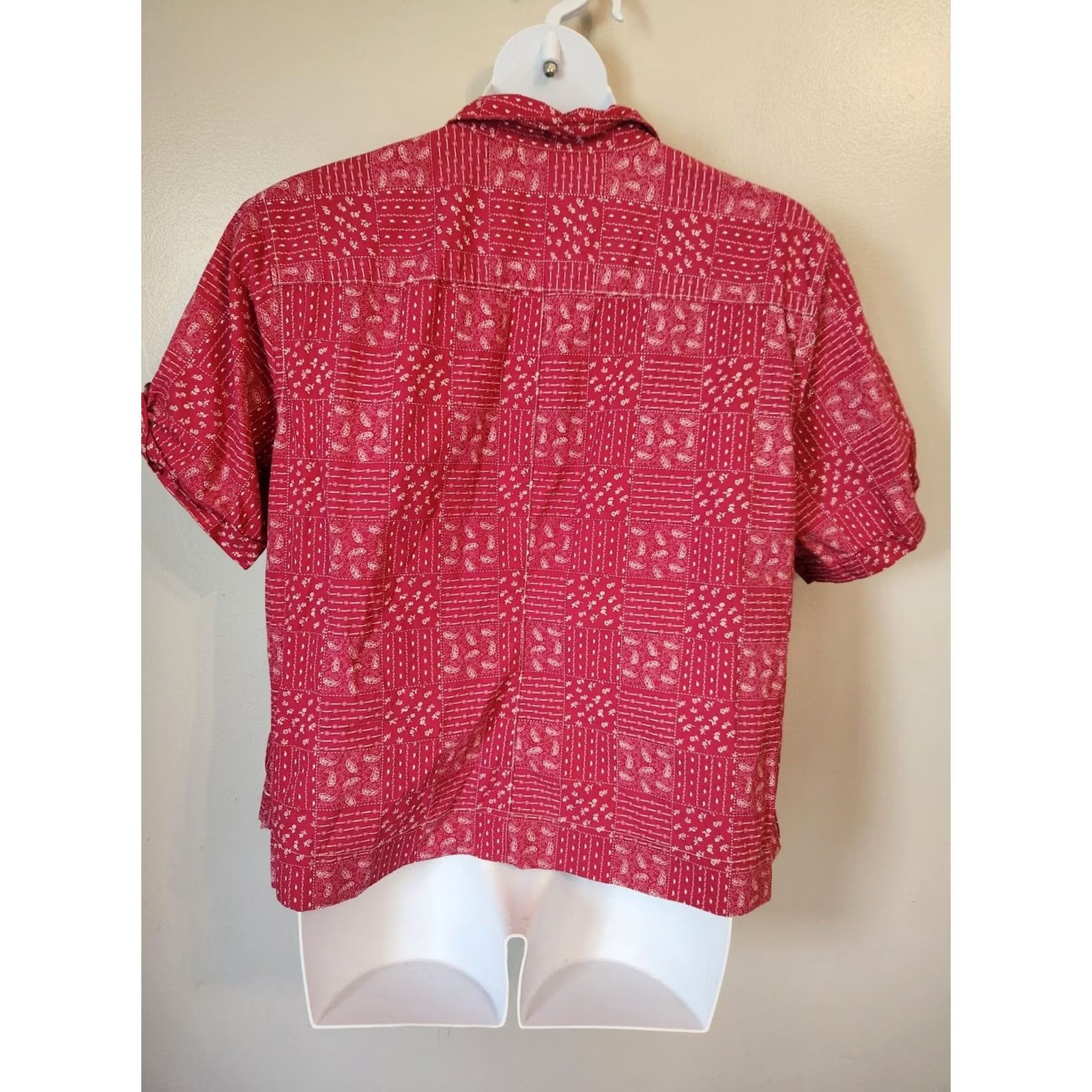 Vintage C.E. Schmidt Workwear Shirt 3X Plus Pink Collared Patchwork Look Short Sleeve Button-Up Women Size XXL / US 16-18 / IT 52-54 - 5 Thumbnail