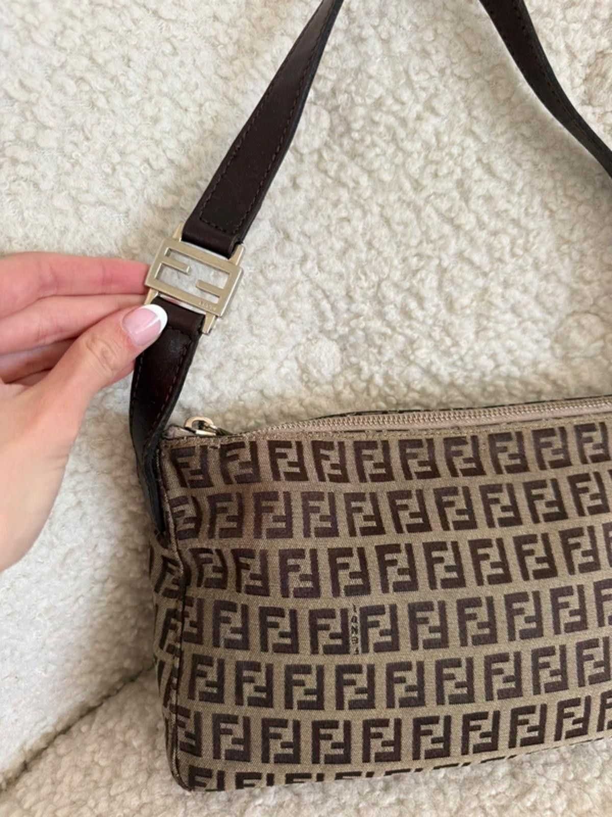 Fendi Fendi Zucchino Canvas Pochette – Brown FF Size ONE SIZE - 5 Thumbnail