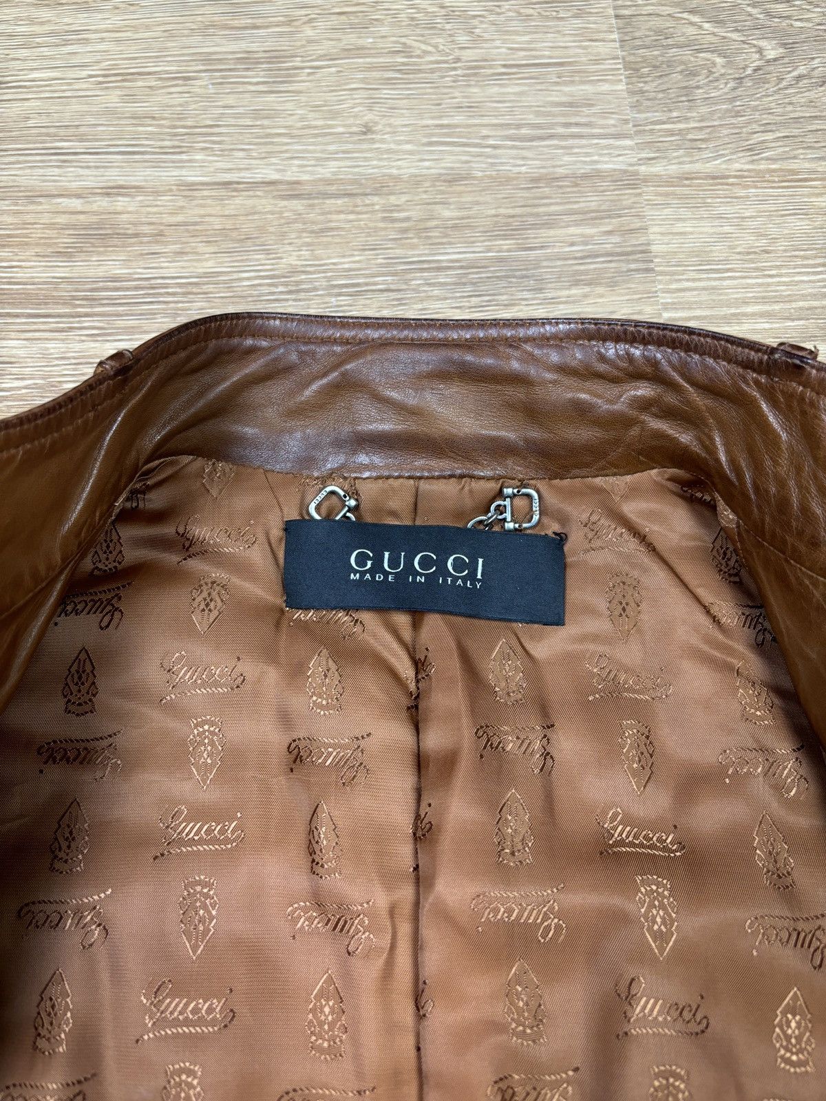 Gucci Gucci 2000s Leather Biker Jacket with GG Belt Size M / US 6-8 / IT 42-44 - 8 Thumbnail