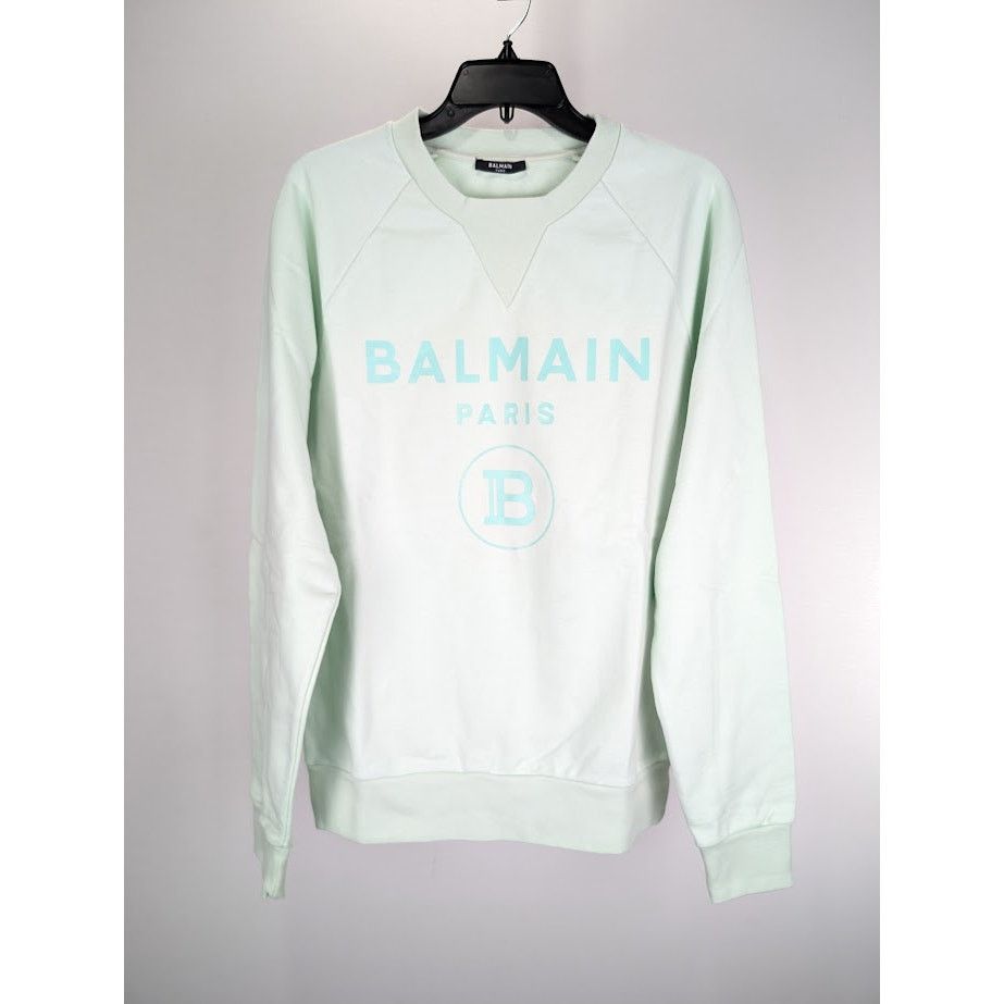 Balmain o1rshd1 Crewneck With B Logo in Light Mint Green Size US M / EU 48-50 / 2 - 1 Thumbnail