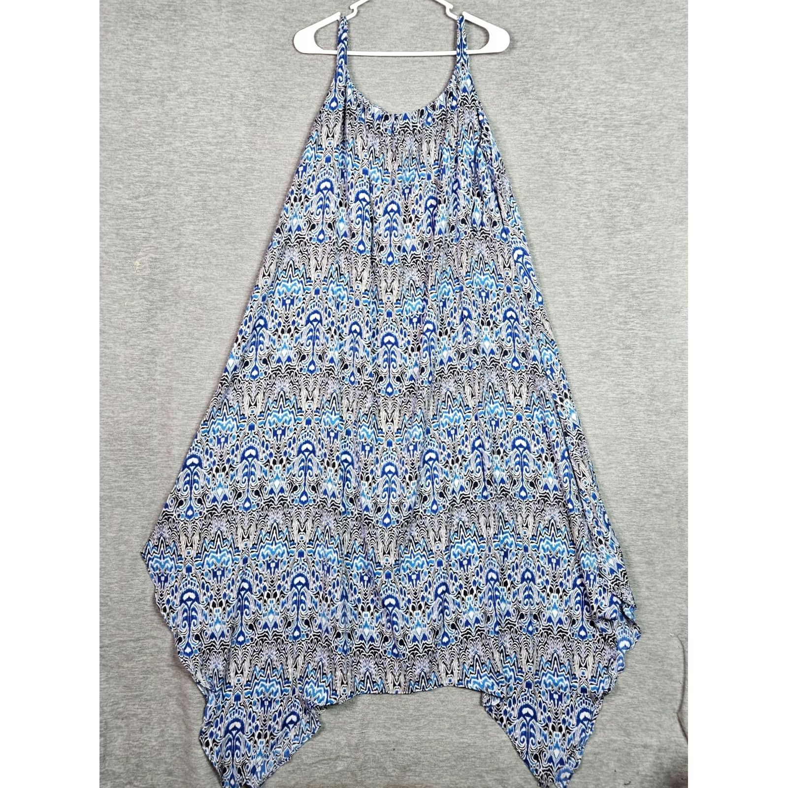 Vintage Gigi Parker Womens S Kaftan Dress Sleeveless Blue Distressed Ikat NWT Abstract Print FlowY Dress NWT Size S / US 4 / IT 40 - 3 Thumbnail