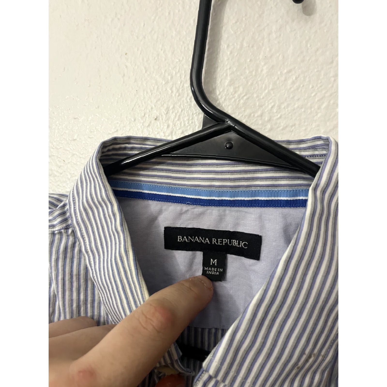 Banana Republic VINTAGE Banana Republic Men's Shirt Short Sleeve Button Up Stretch Blue Striped Collared Top M Size US M / EU 48-50 / 2 - 3 Thumbnail