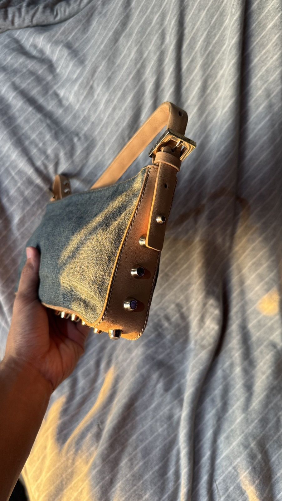 Fendi Fendi Blue/Beige Denim and Leather Baguette Bag Size ONE SIZE - 5 Thumbnail