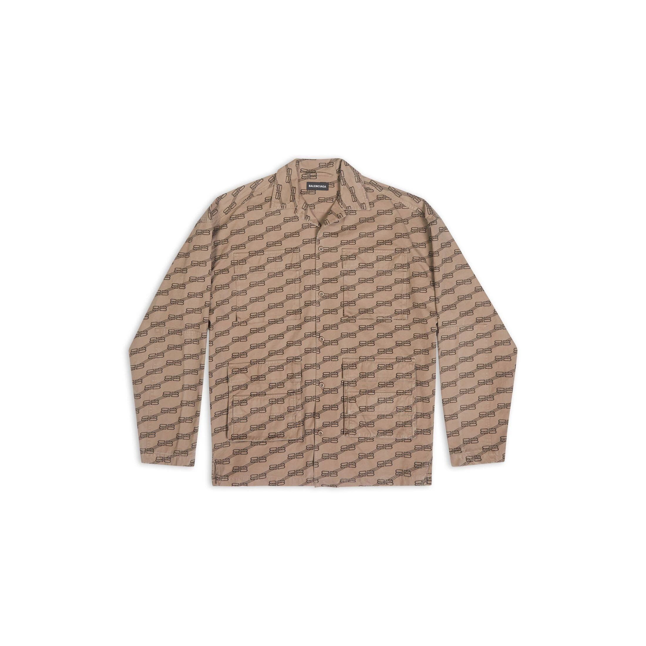 o1s1wg110624 Monogram Cargo Shirt in Beige/Brown