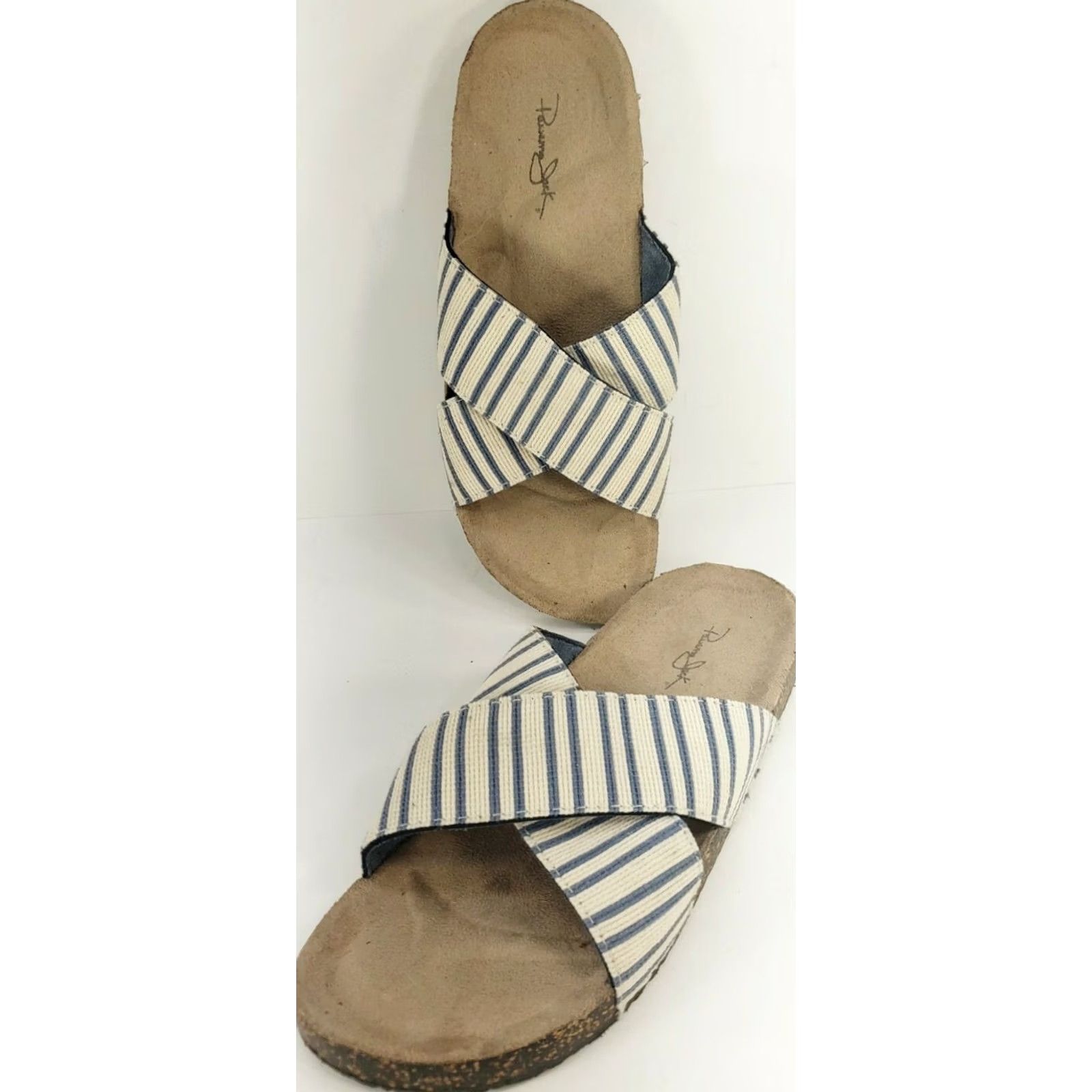 Panama Jack Panama Jack X-Strap Slip-on Slide Sandals Sz 8-9 White Blue Striped Cork Midsole Size US 8 / IT 38 - 6 Thumbnail