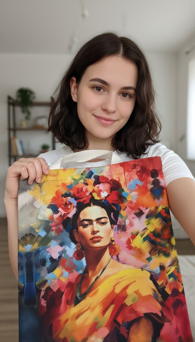 Other FRIDA KAHLO Custom Print Artisanal Linen Tote Bag Hand Size ONE SIZE - 1 Thumbnail