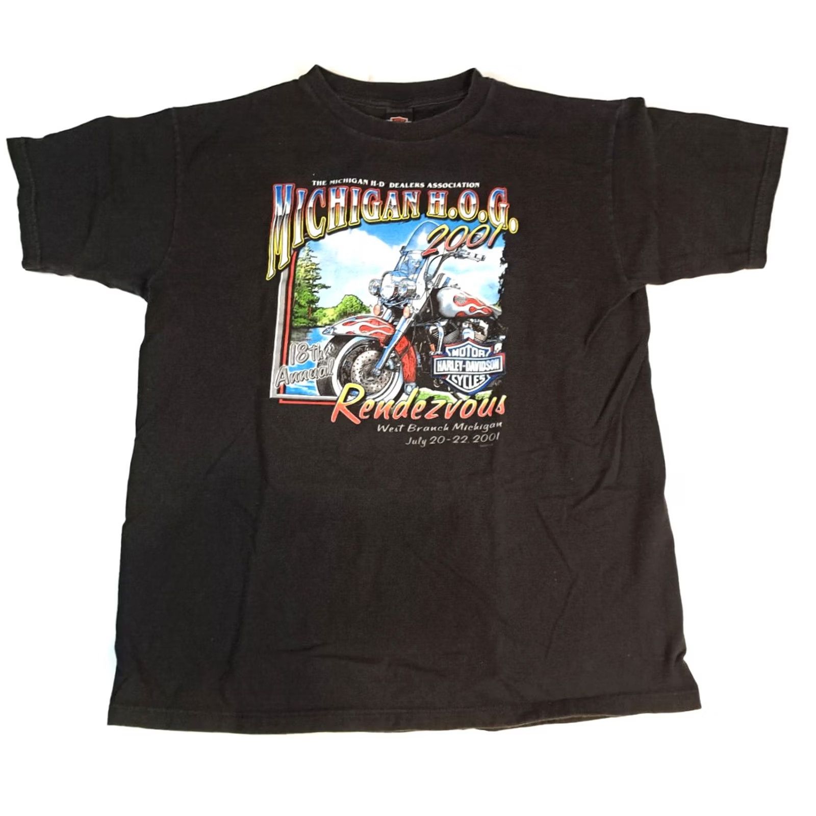 Harley Davidson Harley-Davidson T-Shirt XL Black USA Men Short Sleeve Graphic 2001 Michigan H.O.G. Rendezvous Bike Dealer Size US XL / EU 56 / 4 - 3 Thumbnail