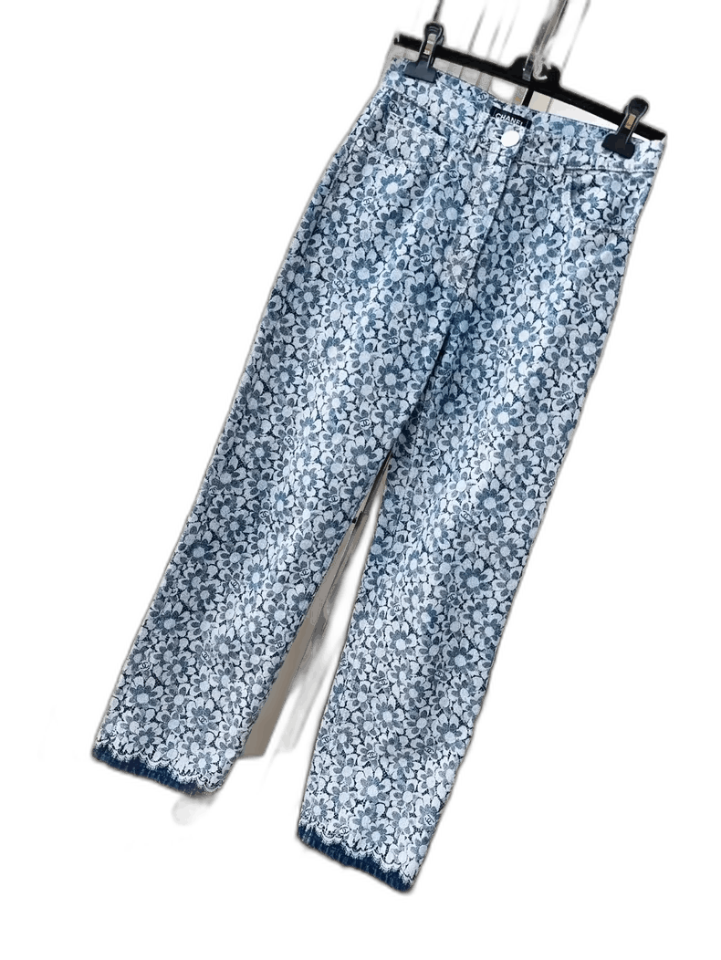 Chanel Chanel Blue White Floral Denim Pants Size 36" / US 14 / IT 50 - 1 Thumbnail