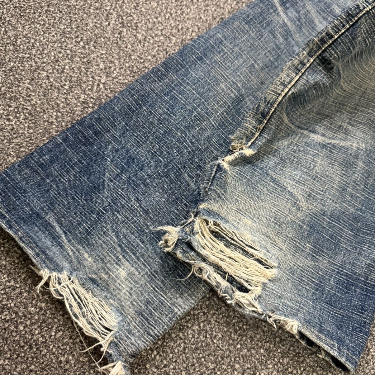 Indigo 🔥🇯🇵 Vintage 90s Crazy Distressed KU Handcraft Raw Denim Size US 31 - 6 Thumbnail