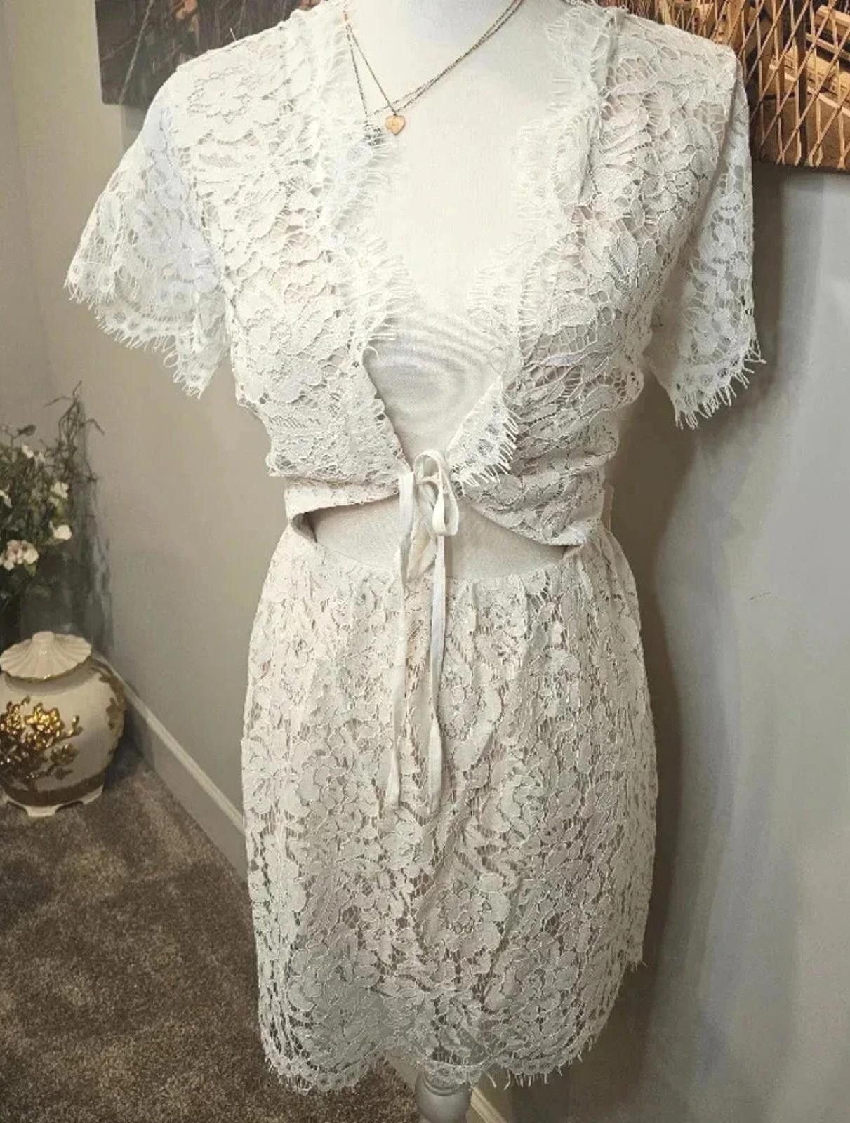 Tori Richard Nwt Tobi White Lace Dress with Tie Detail #70 Size L / US 10 / IT 46 - 2 Thumbnail
