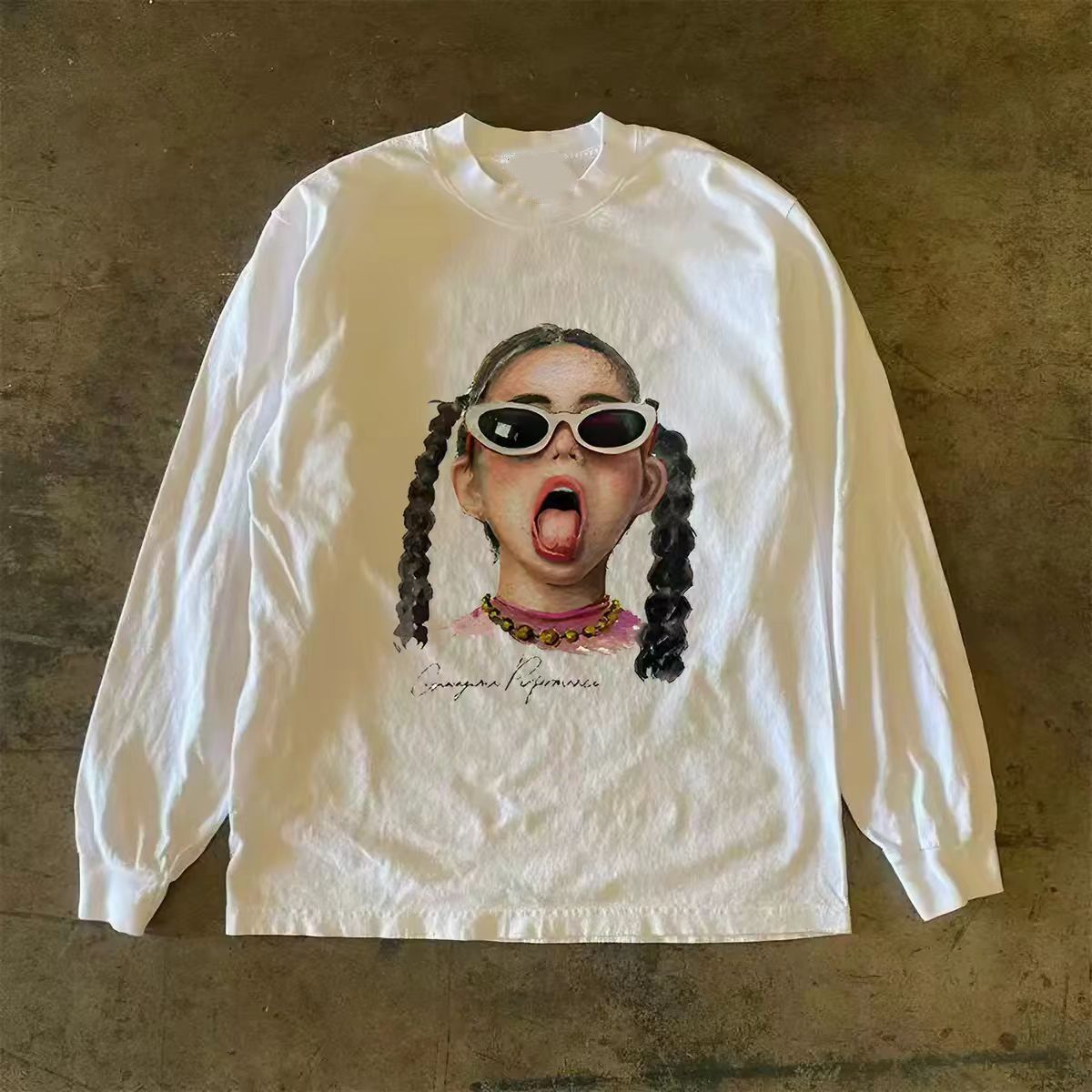Vintage White washed retro hip-hop girl print long-sleeved t-shirt Size US M / EU 48-50 / 2 - 1 Thumbnail