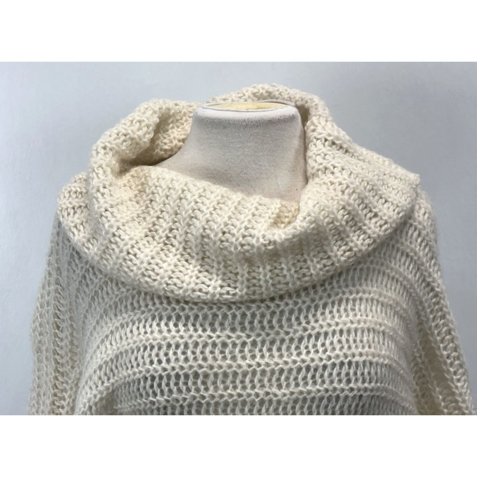 Free People Free People Sweater Cowl Neck Ivory Wool Blend Open-Knit Batwing M Medium Womens Pullover Size M / US 6-8 / IT 42-44 - 5 Thumbnail