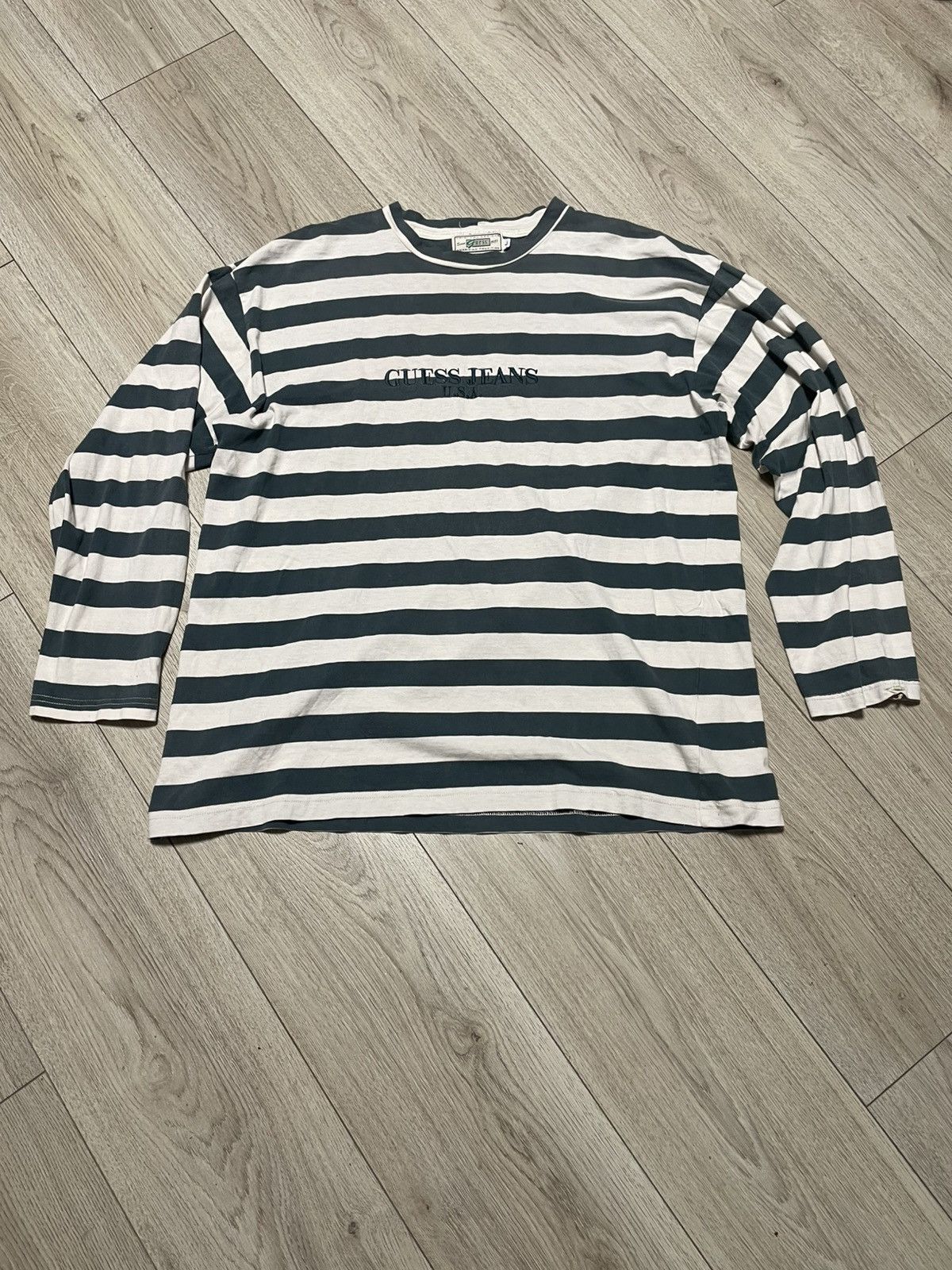 Guess × Vintage Vintage 90s Guess Jeans USA Stripes Longsleeve Y2K T Shirt Size US L / EU 52-54 / 3 - 2 Thumbnail