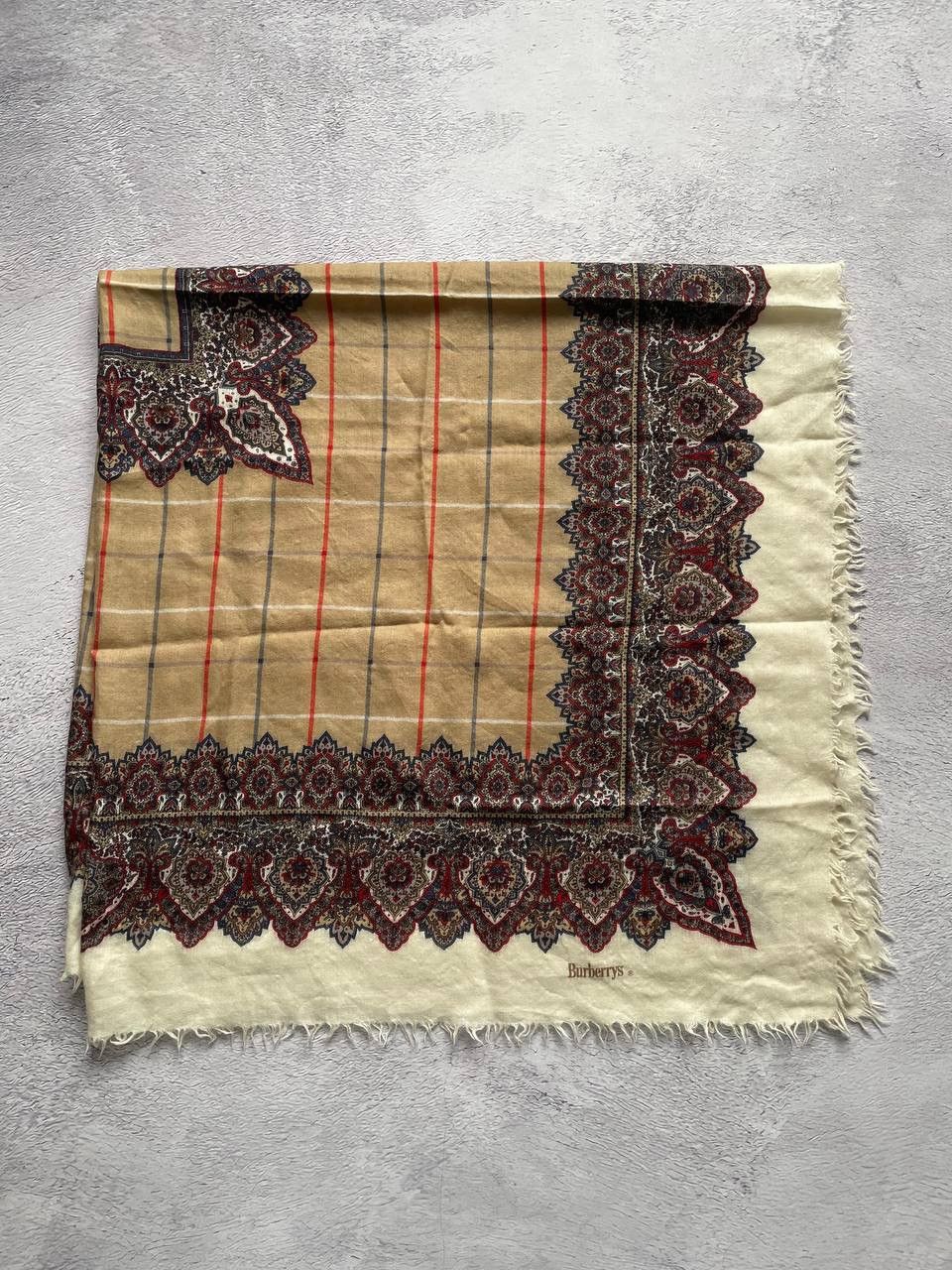 Burberry Burberrys Scarf Head Wrap Silk/Wool Paisley Checkered Size ONE SIZE - 2 Thumbnail