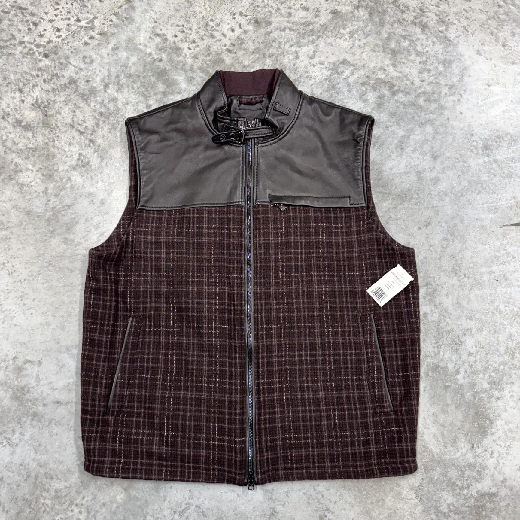 Robert Graham Robert Graham Vest Mens XL Burgundy Winston Woven Full Zip Plaid Check Tweed Wool Mock Neck Casual Varsity Jacket Women? Size US XL / EU 56 / 4 - 3 Thumbnail