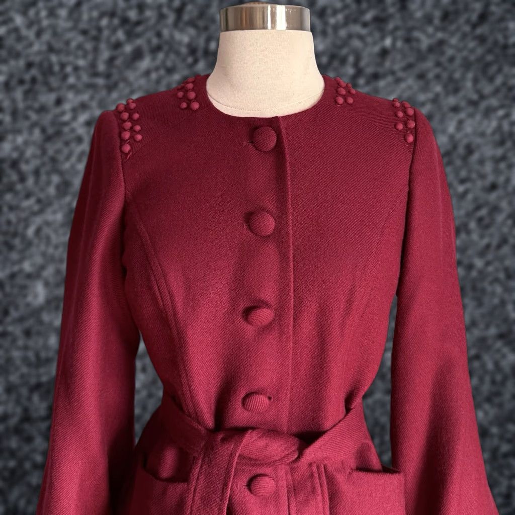 Lela Rose Lela Rose Wool Belted Jacket Blazer Maroon Burgundy Size 4 Size S / US 4 / IT 40 - 1 Thumbnail
