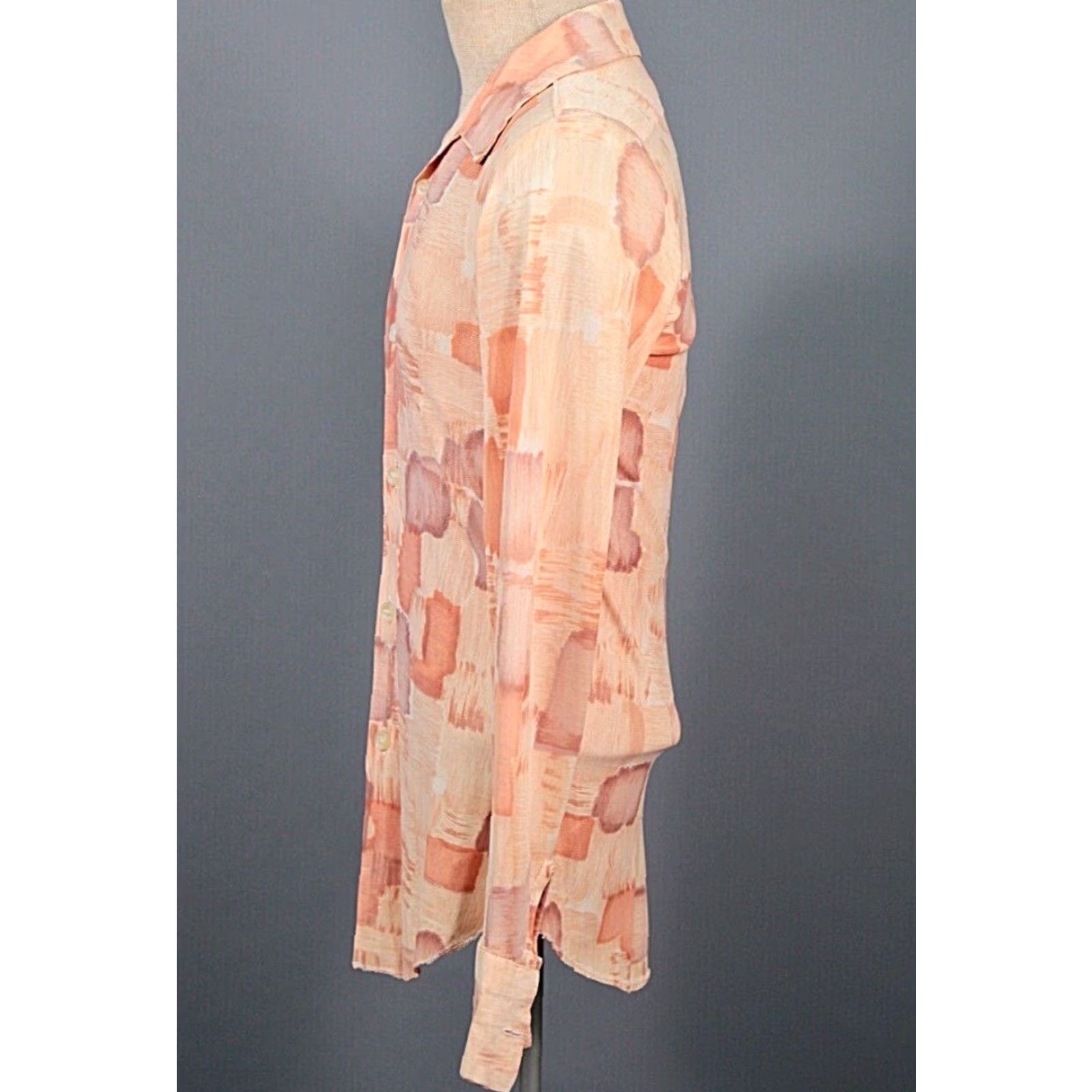 Vintage VTG Unbranded Shirt 70s 1970s Orange Peach Print Polyester Sz S Disco Mens Women? Size US S / EU 44-46 / 1 - 4 Thumbnail