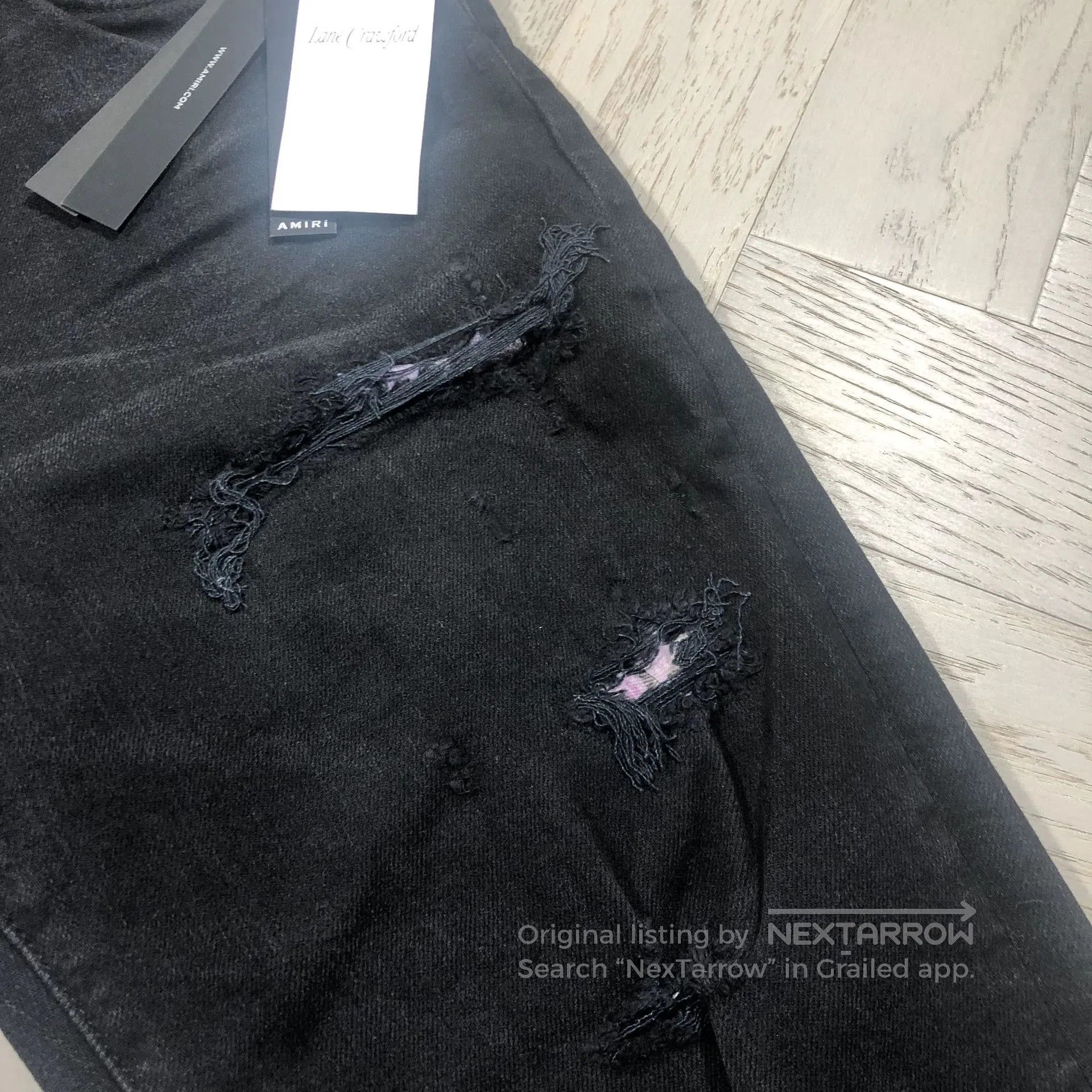 Visvim AMIRI Black Distressed Jeans with Floral Lining. Size US 34 / EU 50 - 3 Thumbnail