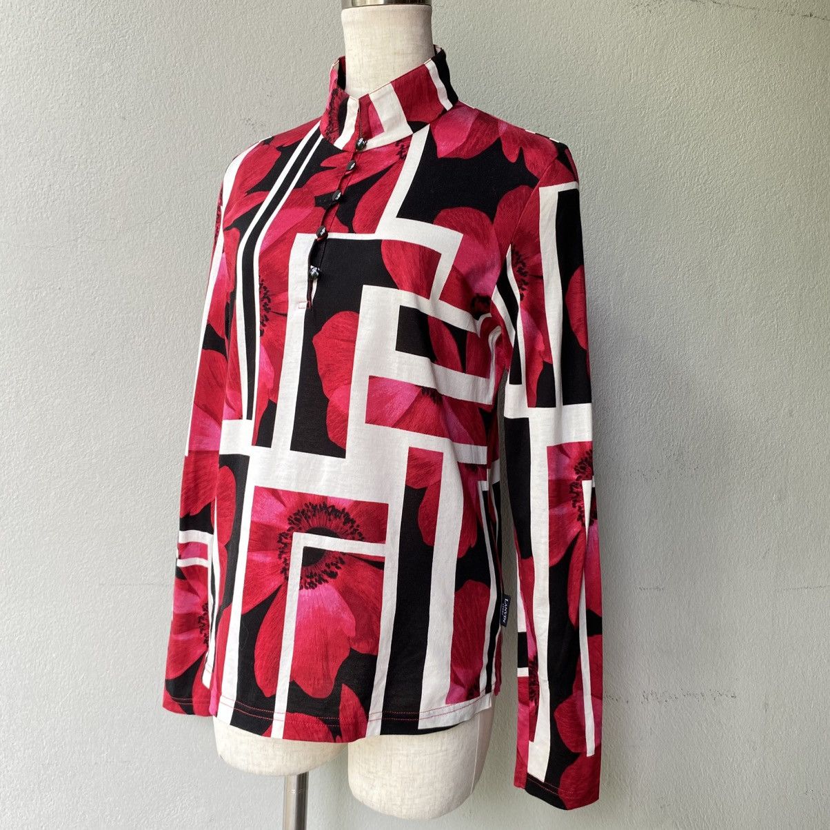 Lanvin LANVIN Red Floral Block Print Blouse with Button Neck Size XS / US 0-2 / IT 36-38 - 4 Thumbnail
