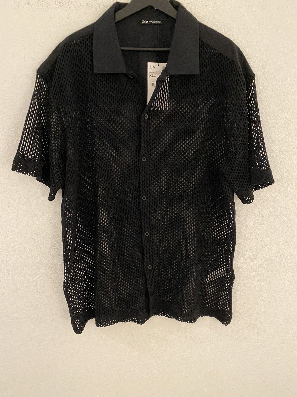 Zara Button Front Open Weave Knitted Polo XL NWT