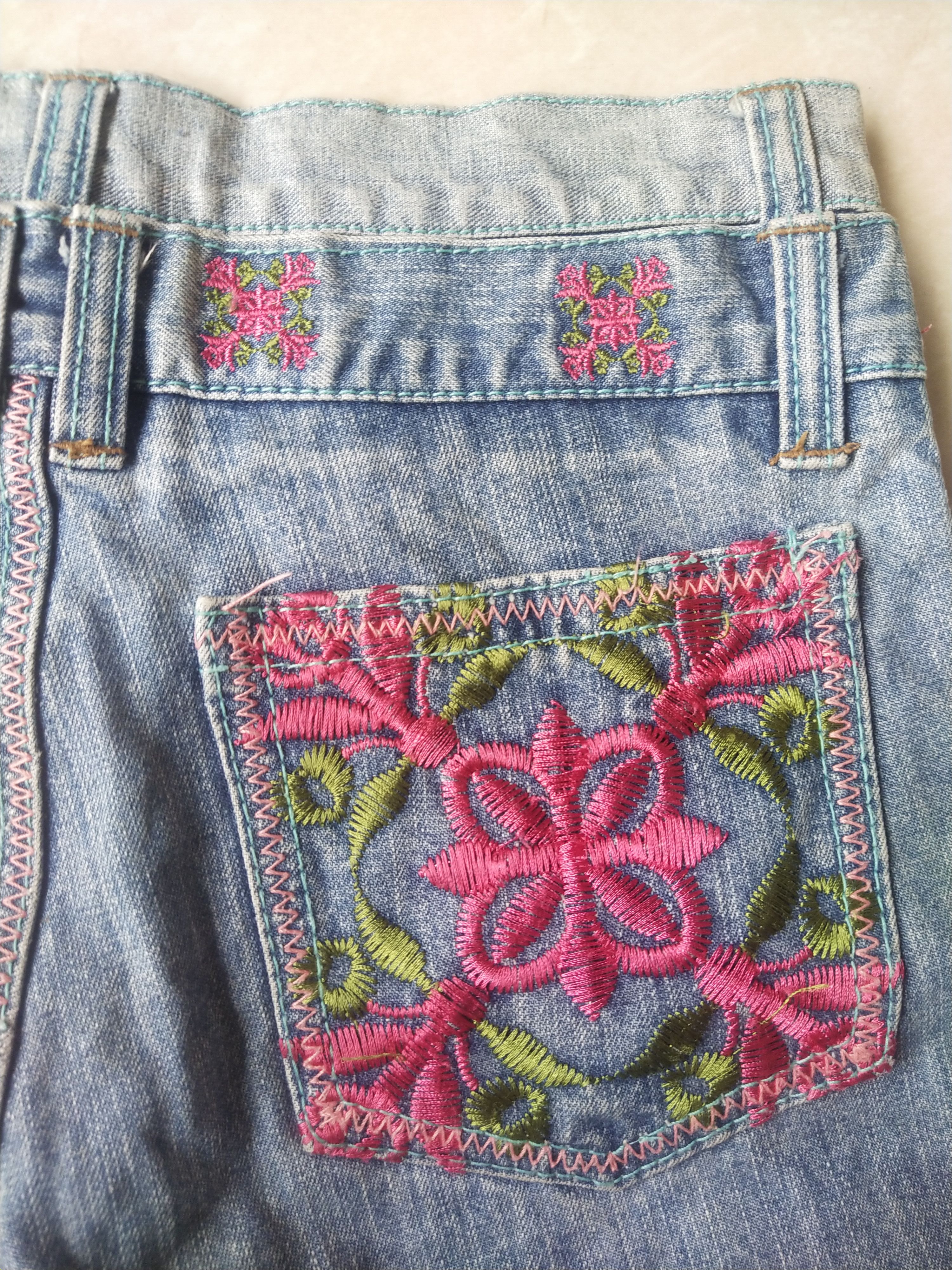 Hysteric Glamour Orange Leaf Embroidered Denim Shorts (Floral & Flamingo Hem) Size 28" / US 6 / IT 42 - 2 Thumbnail