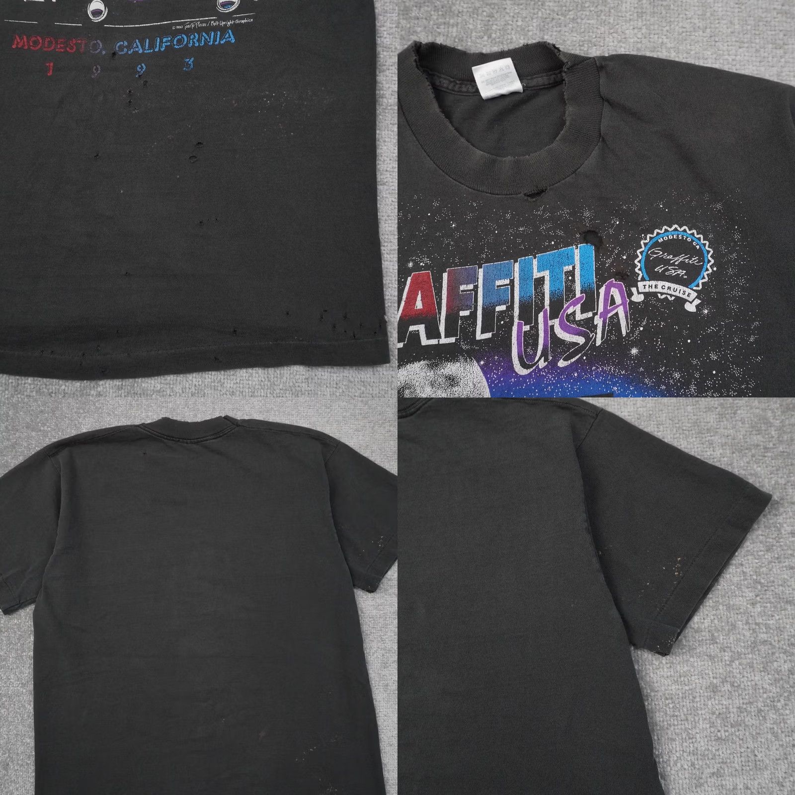 Vintage VINTAGE Thrashed Modesto Cal Graffiti Mens Large Black Size US L / EU 52-54 / 3 - 8 Thumbnail