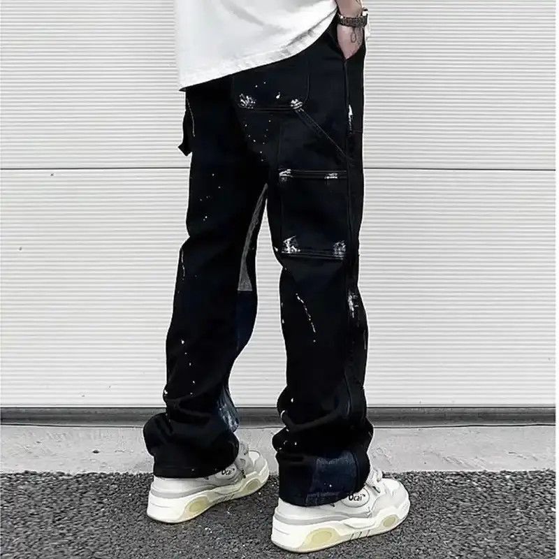 Japanese Brand Contrast Color Splice Speckled Ink Paint Micro Flared Jeans Size US 32 / EU 48 - 4 Thumbnail