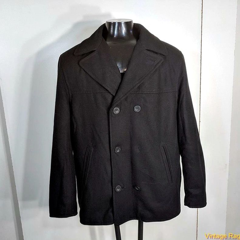 image of Chaps Wool Jacket Pea Coat Overcoat Mens Size XL Black Insulated in White