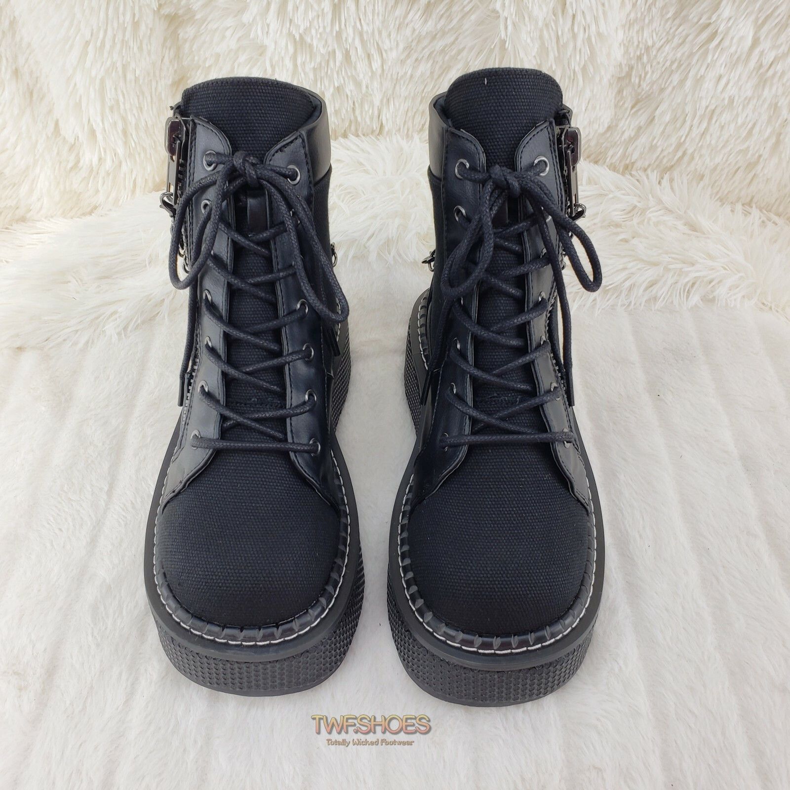 Other DEMONIA Emily 114 Black Canvas 2" Platform Punk Goth Ankle B Size US 7 / IT 37 - 9 Thumbnail