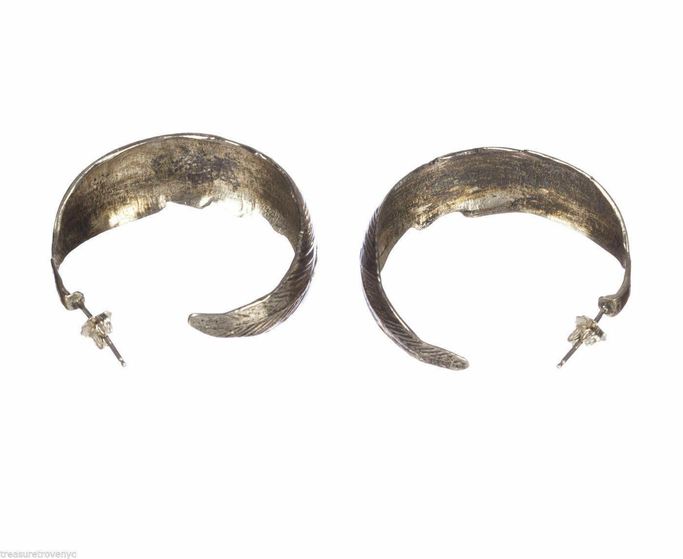 Designer Sterling Silver Tribal Feather Hoop Pierced Earring Size ONE SIZE - 5 Thumbnail