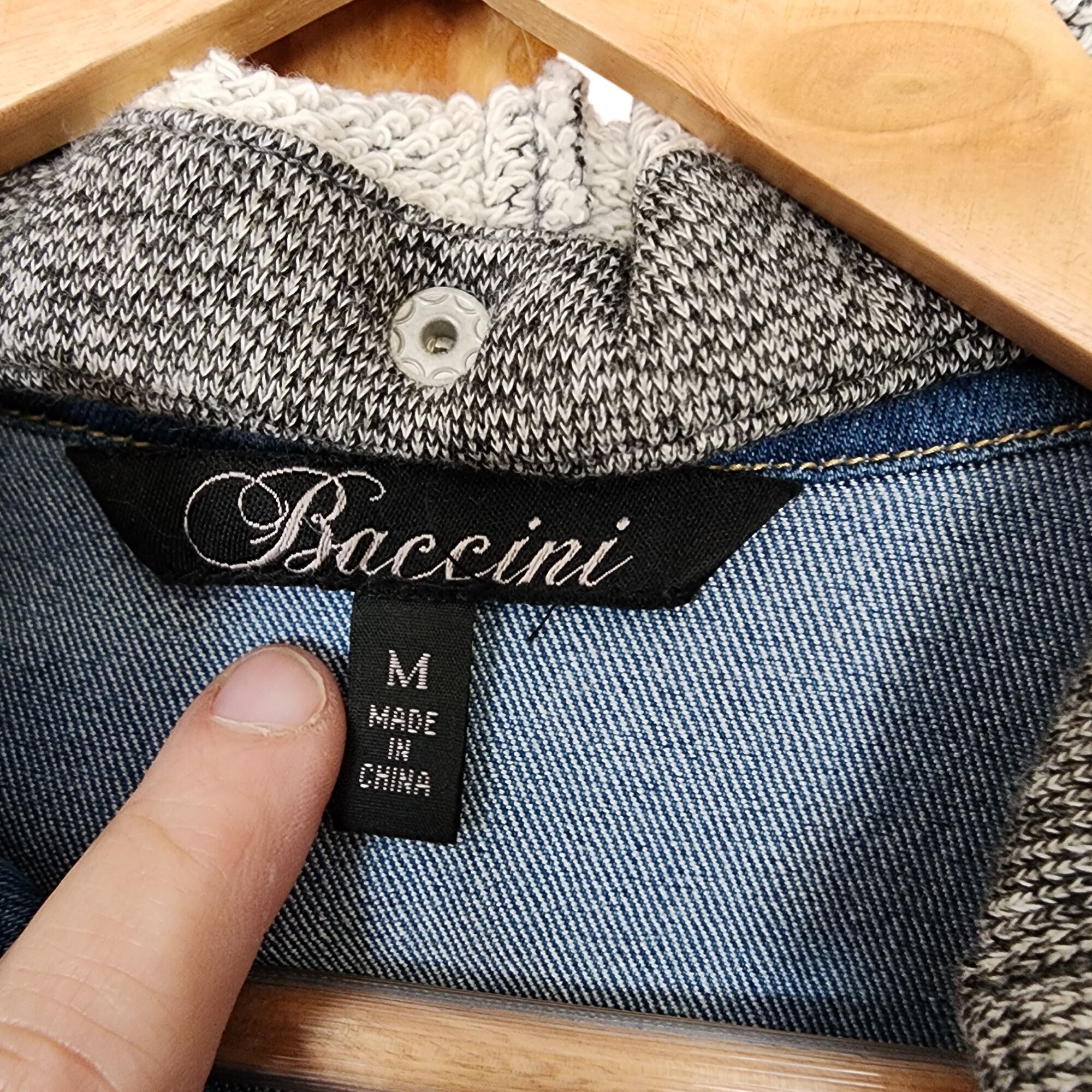 Other Baccini Womens Medium Denim Jacket With Knit Sleeves & Hood Size M / US 6-8 / IT 42-44 - 3 Thumbnail